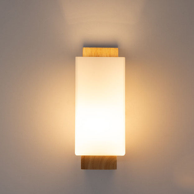 Avelena | Moderner minimalistischer Massivholz Quadrat Glas Säulen 1-Lampe Wand sconces Leuchte