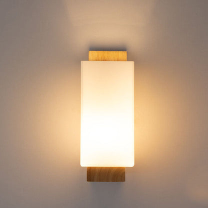 Avelena | Moderner minimalistischer Massivholz Quadrat Glas Säulen 1-Lampe Wand sconces Leuchte
