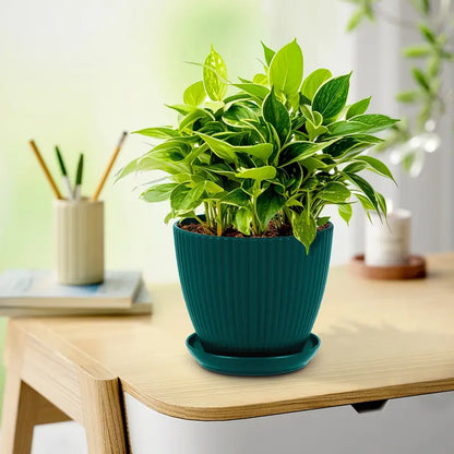 Avelena | Blumentopf mit Rillenstruktur und Untersetzer – Stabiler Kunststofftopf für Pflanzen