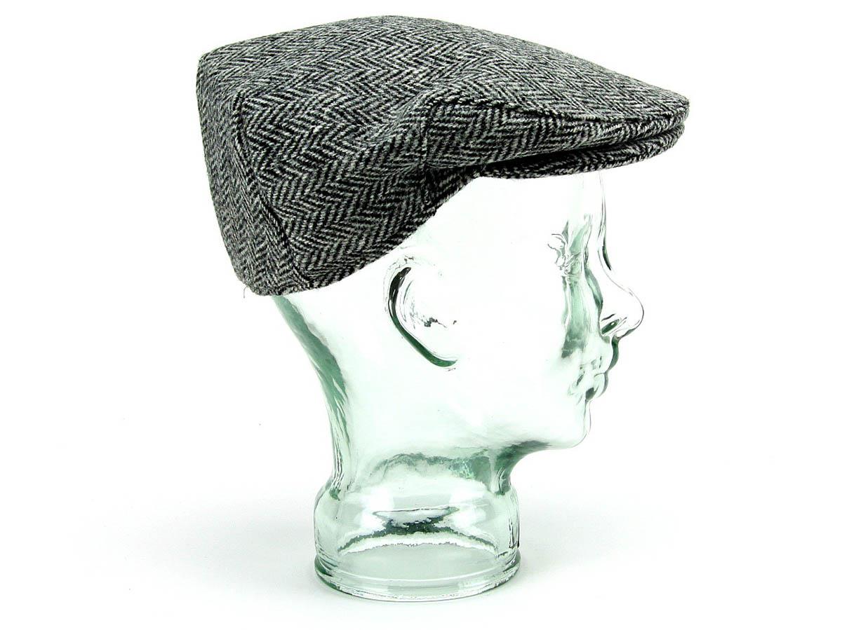 Avelena | Fischgräten Harris Tweed Flat Cap Grau