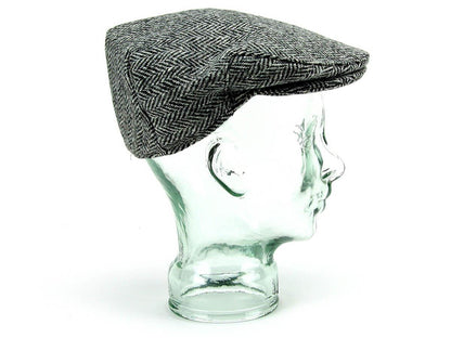 Avelena | Fischgräten Harris Tweed Flat Cap Grau
