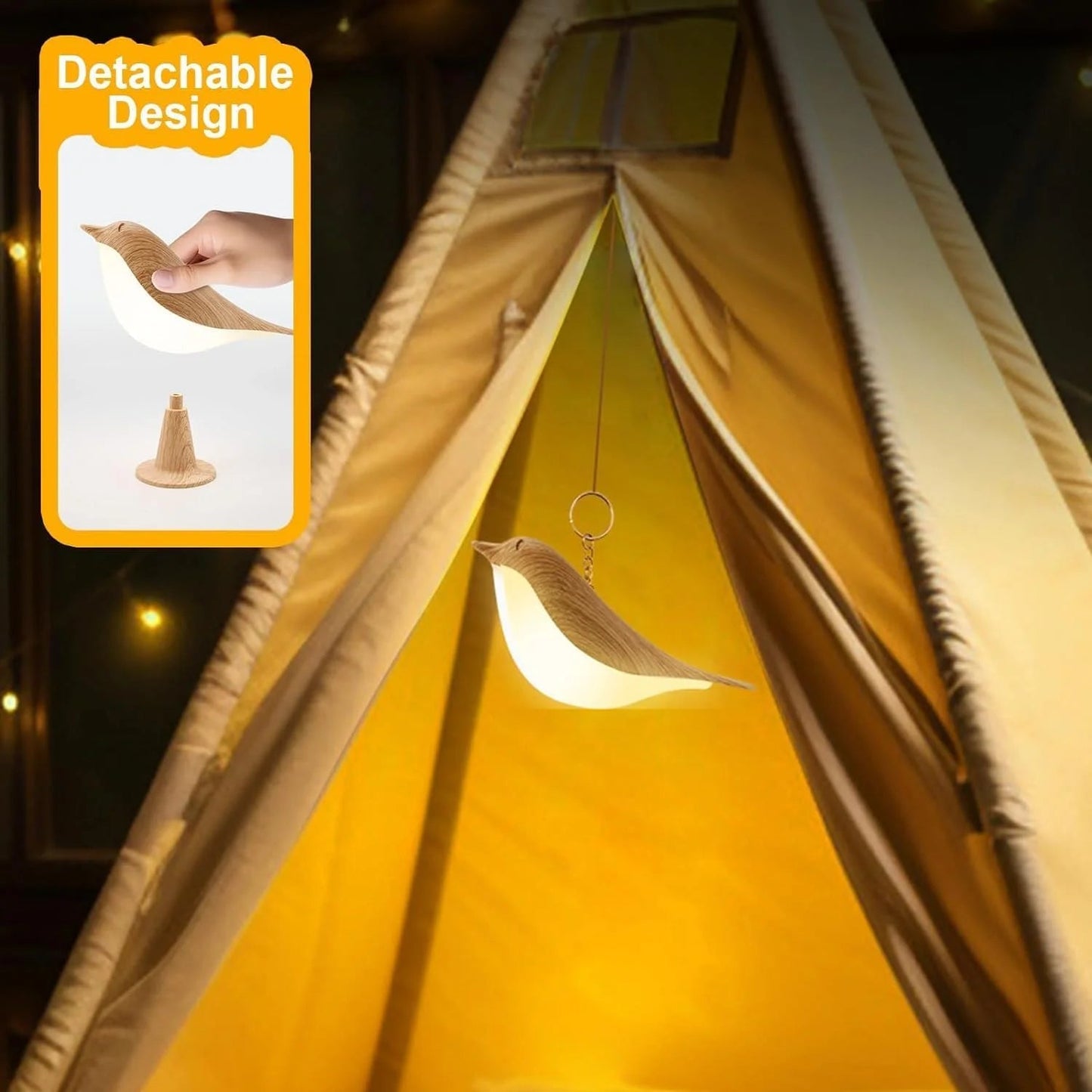 Avelena | Touch-Control Holzvogel Nachtlicht - Wiederaufladbare LED Nachttischlampe