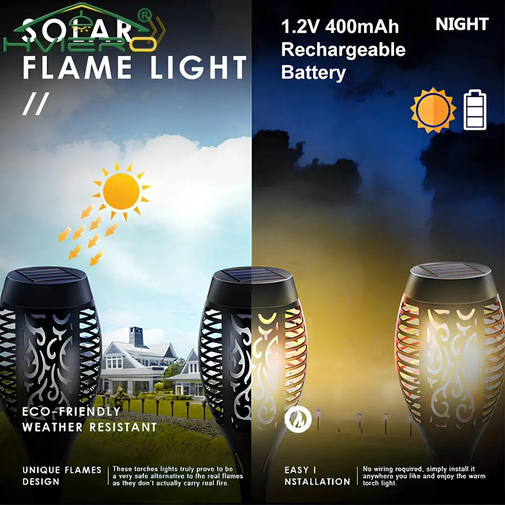 Avelena | Solar Flame Lights Blinkende Led Wasserdichte Außenweglichter