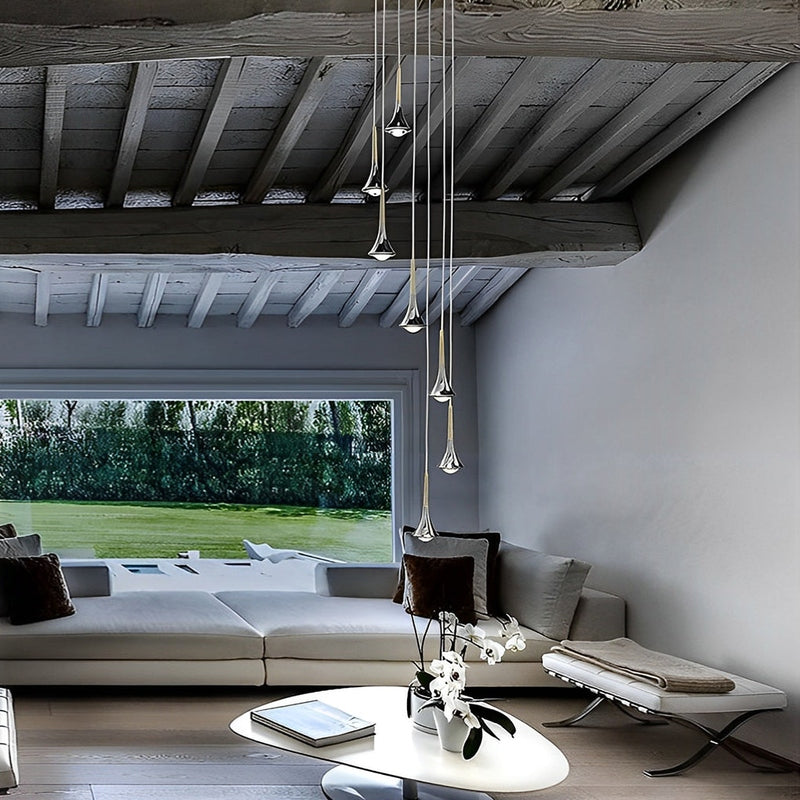 Avelena | CascadeLight - Wassertropfen LED Pendelleuchte für Treppenhäuser