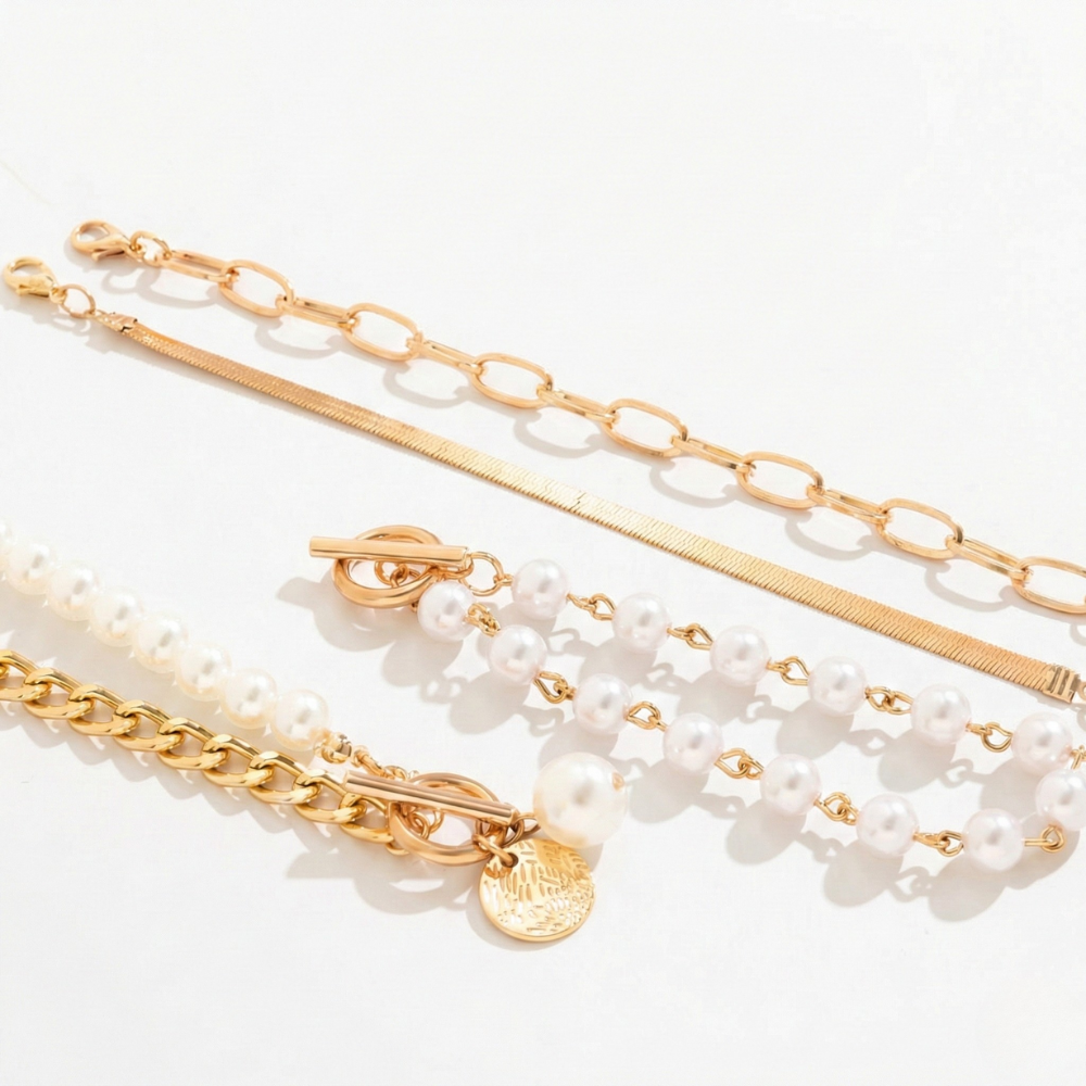 Damen Mehrreihiges Armband-Set mit Perlen & Kettenelementen | Shop Nory