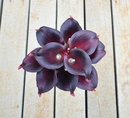 Avelena | 10 marineblaue Calla-Lilien PU Real Touch Blumen Hochzeitsdekoration Sträuße Tischdekoration Kunstblumen Wohnkultur