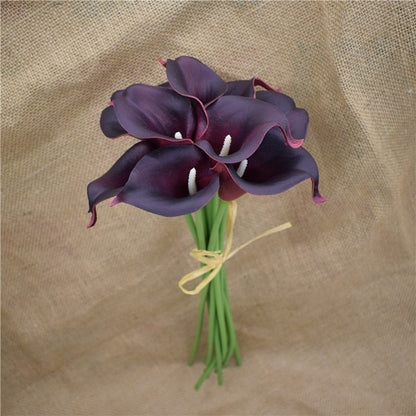 Avelena | 10 marineblaue Calla-Lilien PU Real Touch Blumen Hochzeitsdekoration Sträuße Tischdekoration Kunstblumen Wohnkultur