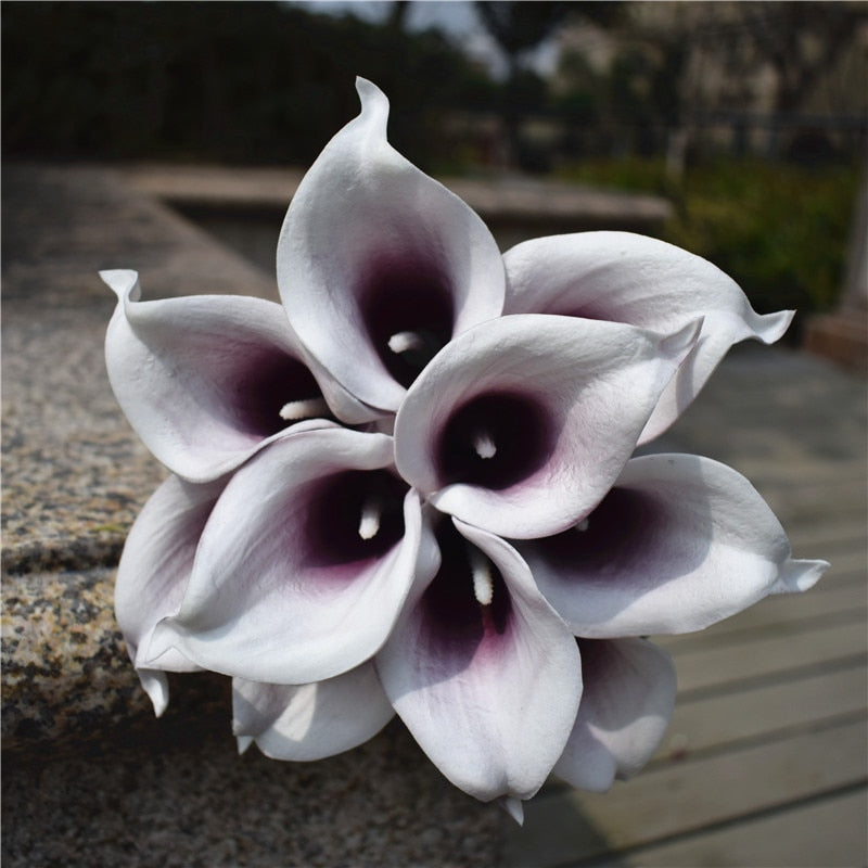 Avelena | 10 marineblaue Calla-Lilien PU Real Touch Blumen Hochzeitsdekoration Sträuße Tischdekoration Kunstblumen Wohnkultur