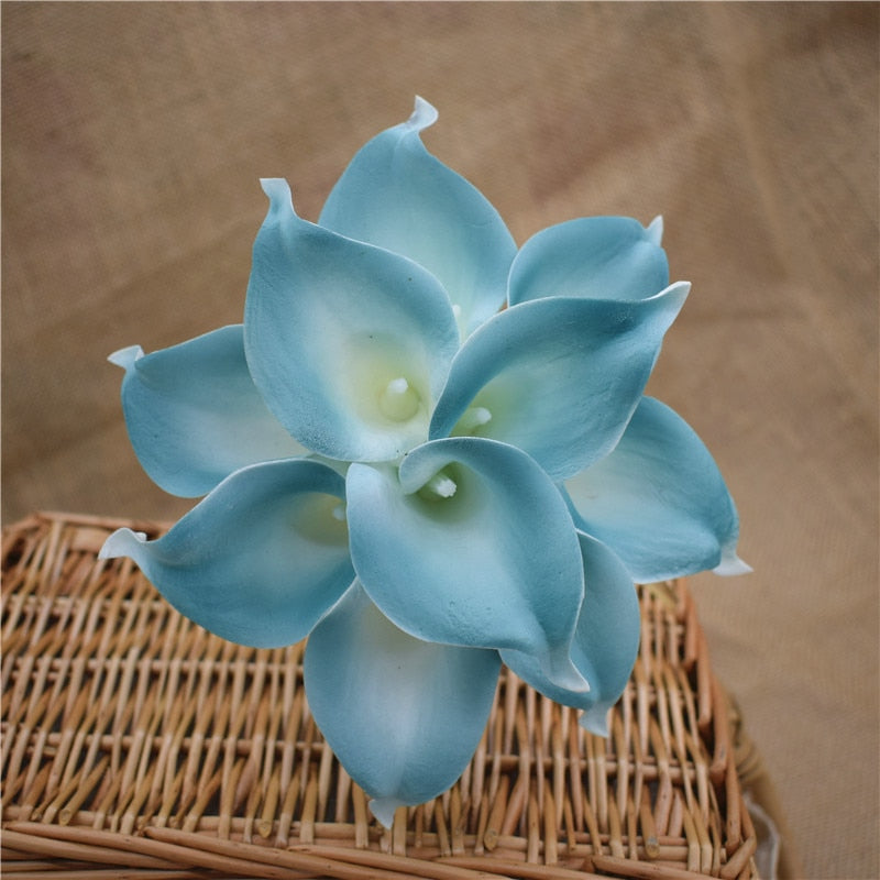 Avelena | 10 marineblaue Calla-Lilien PU Real Touch Blumen Hochzeitsdekoration Sträuße Tischdekoration Kunstblumen Wohnkultur