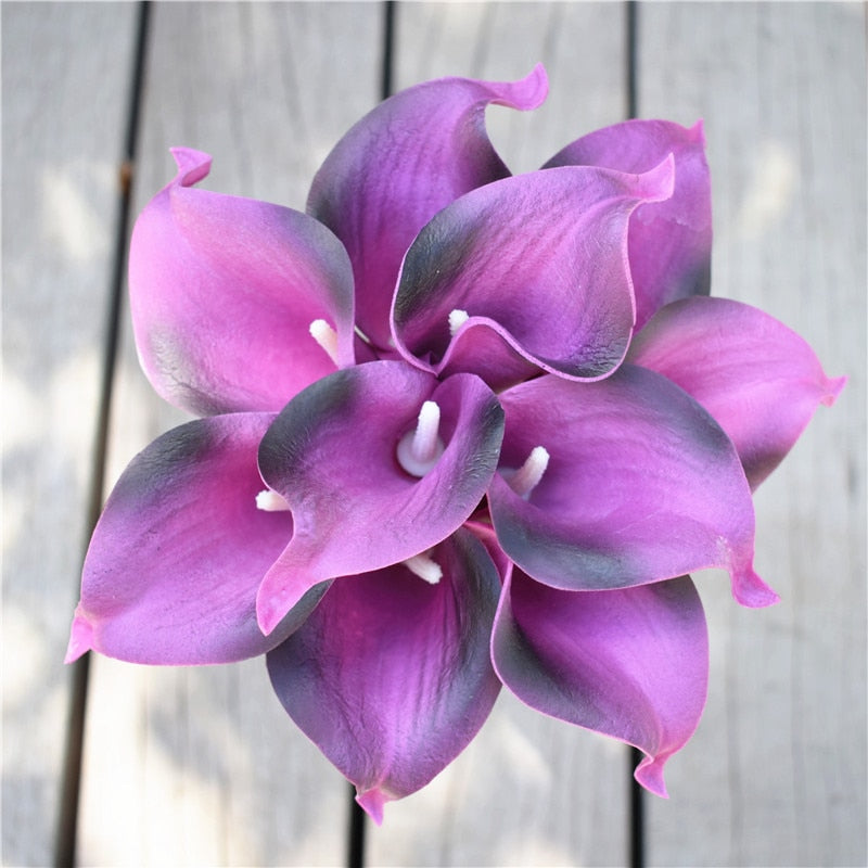 Avelena | 10 marineblaue Calla-Lilien PU Real Touch Blumen Hochzeitsdekoration Sträuße Tischdekoration Kunstblumen Wohnkultur