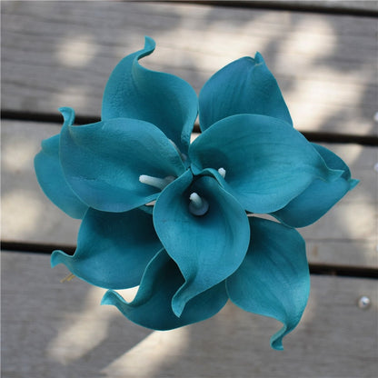 Avelena | 10 marineblaue Calla-Lilien PU Real Touch Blumen Hochzeitsdekoration Sträuße Tischdekoration Kunstblumen Wohnkultur