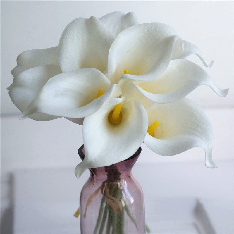 Avelena | 10 marineblaue Calla-Lilien PU Real Touch Blumen Hochzeitsdekoration Sträuße Tischdekoration Kunstblumen Wohnkultur