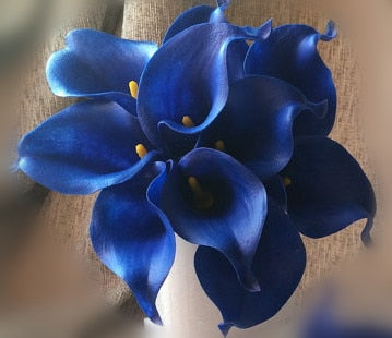 Avelena | 10 marineblaue Calla-Lilien PU Real Touch Blumen Hochzeitsdekoration Sträuße Tischdekoration Kunstblumen Wohnkultur