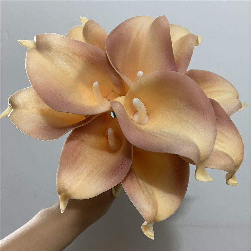 Avelena | 10 marineblaue Calla-Lilien PU Real Touch Blumen Hochzeitsdekoration Sträuße Tischdekoration Kunstblumen Wohnkultur