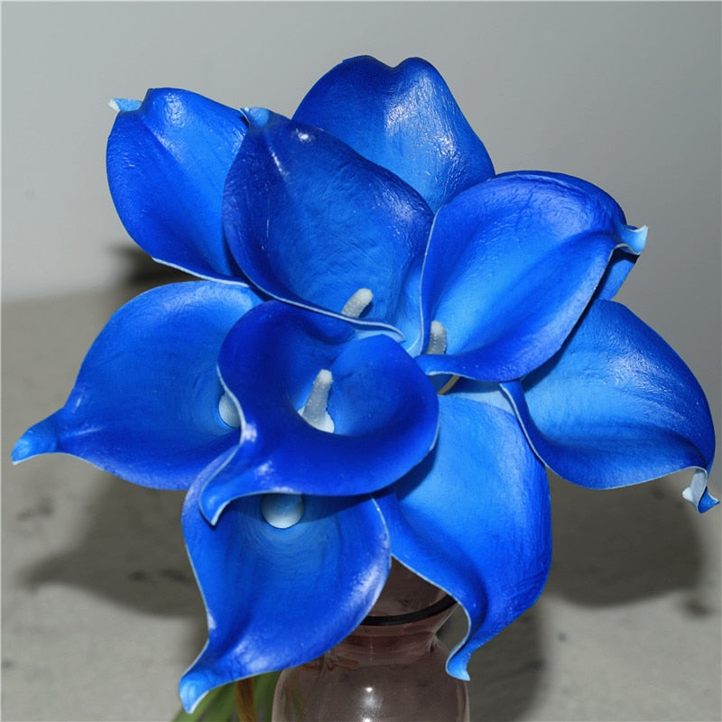 Avelena | 10 marineblaue Calla-Lilien PU Real Touch Blumen Hochzeitsdekoration Sträuße Tischdekoration Kunstblumen Wohnkultur