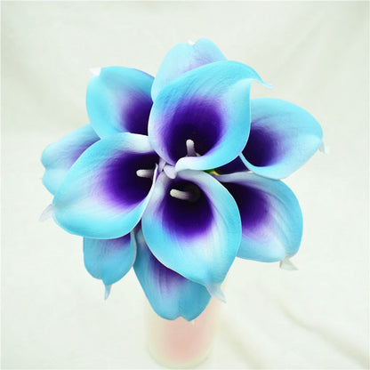 Avelena | 10 marineblaue Calla-Lilien PU Real Touch Blumen Hochzeitsdekoration Sträuße Tischdekoration Kunstblumen Wohnkultur