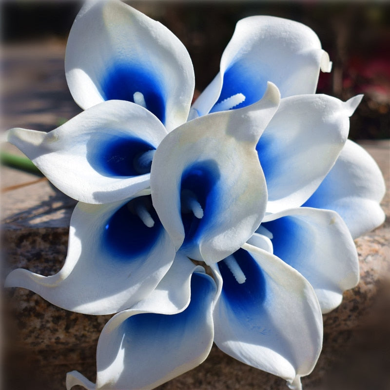 Avelena | 10 marineblaue Calla-Lilien PU Real Touch Blumen Hochzeitsdekoration Sträuße Tischdekoration Kunstblumen Wohnkultur