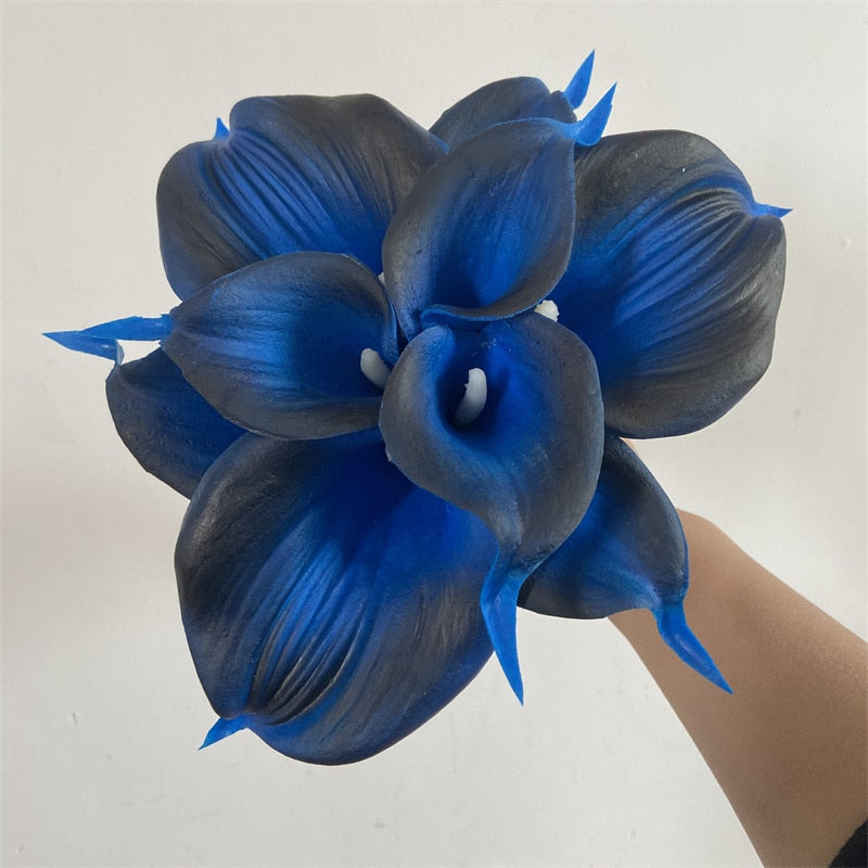 Avelena | 10 marineblaue Calla-Lilien PU Real Touch Blumen Hochzeitsdekoration Sträuße Tischdekoration Kunstblumen Wohnkultur