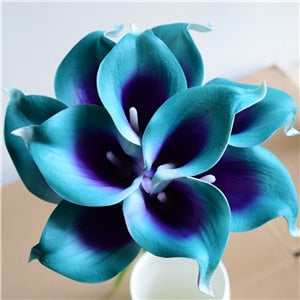 Avelena | 10 marineblaue Calla-Lilien PU Real Touch Blumen Hochzeitsdekoration Sträuße Tischdekoration Kunstblumen Wohnkultur