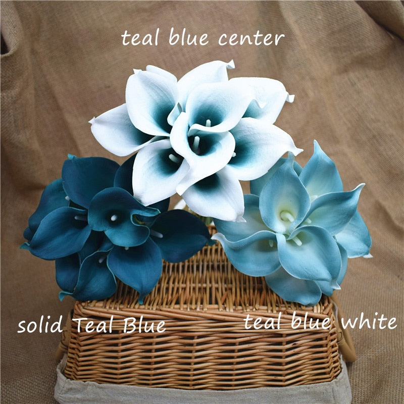 Avelena | 10 marineblaue Calla-Lilien PU Real Touch Blumen Hochzeitsdekoration Sträuße Tischdekoration Kunstblumen Wohnkultur