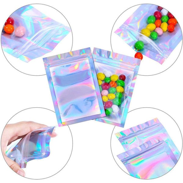 Avelena | 100-Pack: Wiederverschließbare holografische Folientaschen