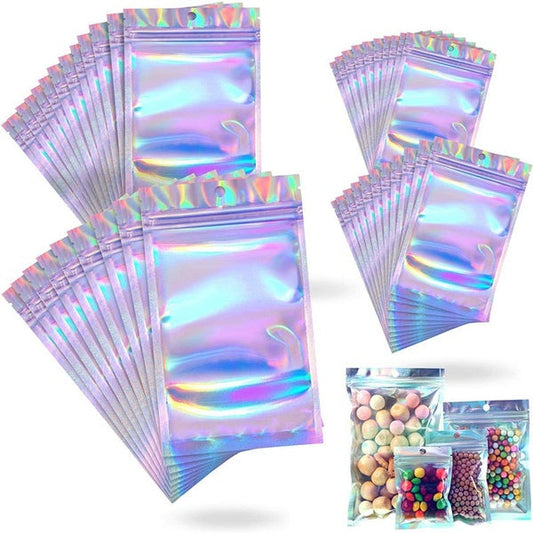 Avelena | 100-Pack: Wiederverschließbare holografische Folientaschen