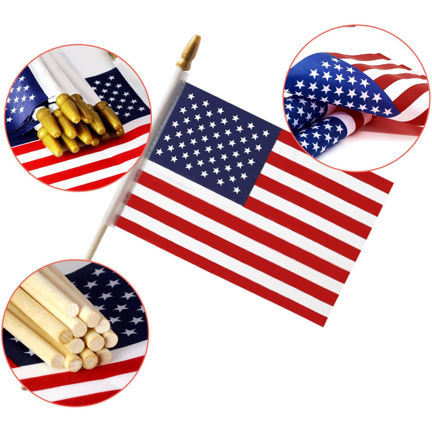 Avelena | 100-Pack: USA 4x6 in Holzstabflagge