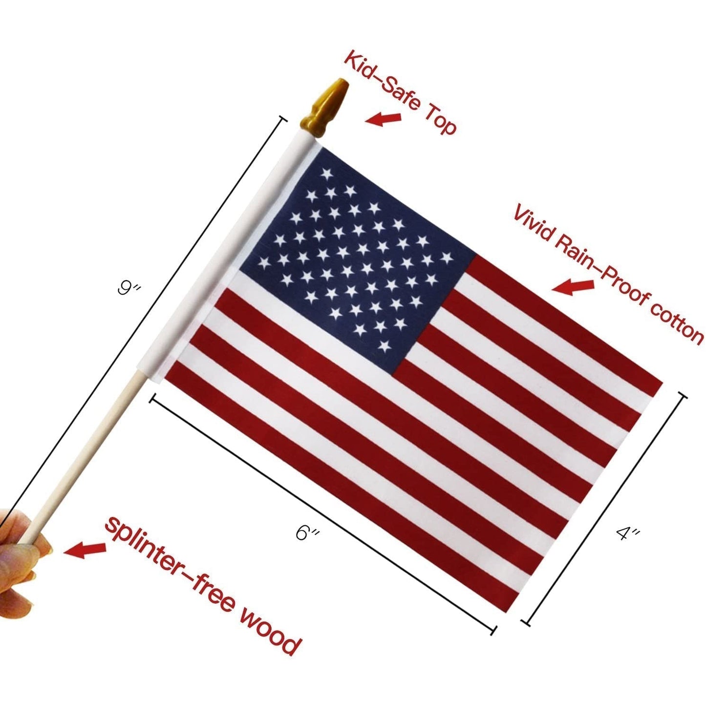 Avelena | 100-Pack: USA 4x6 in Holzstabflagge