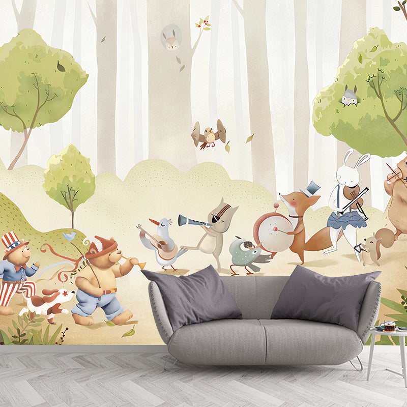 Avelena | Ganzes Tier- und Waldmural-Tapete für Kinder Cartoon Design Wandverkleidung In Grün, Schmutzabweisend