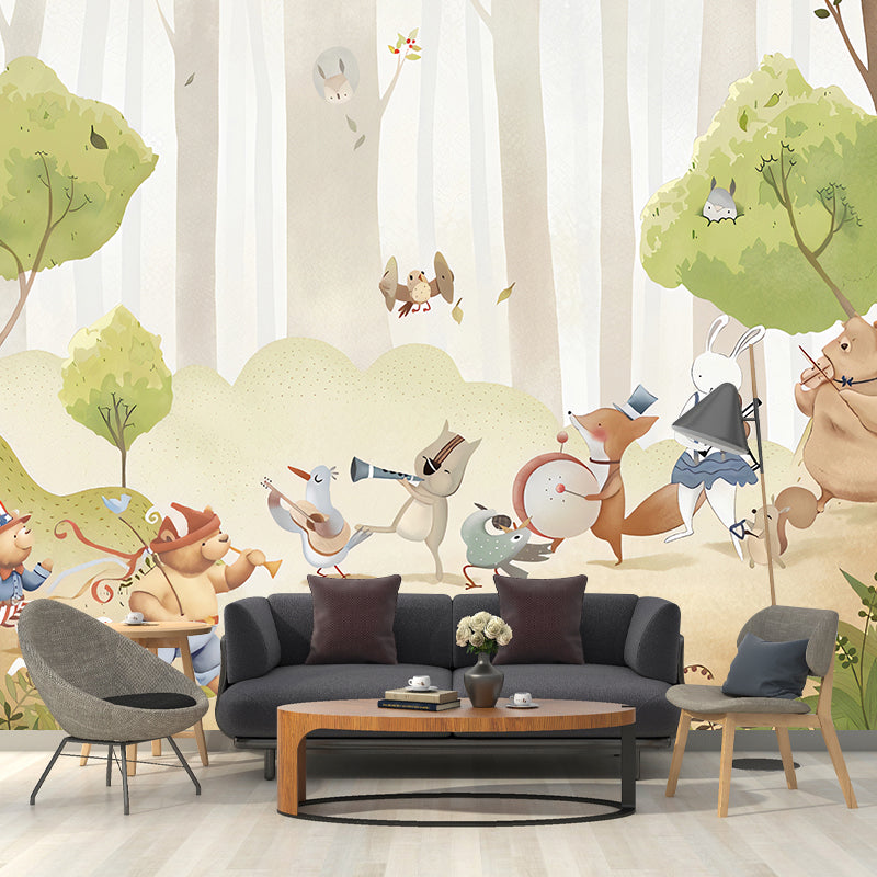 Avelena | Ganzes Tier- und Waldmural-Tapete für Kinder Cartoon Design Wandverkleidung In Grün, Schmutzabweisend
