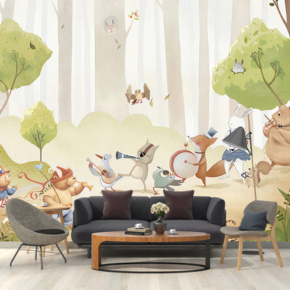 Avelena | Ganzes Tier- und Waldmural-Tapete für Kinder Cartoon Design Wandverkleidung In Grün, Schmutzabweisend
