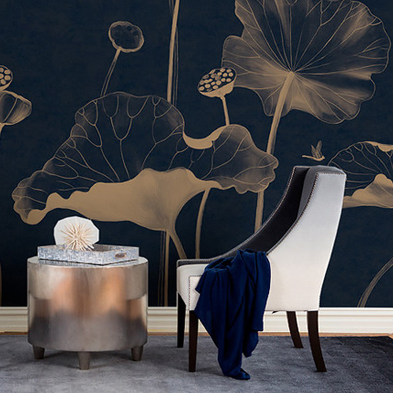 Avelena | Lotus und Libelle Wandbild für Wohndekoration, Schwarz, Personalisierte Größe Verfügbar