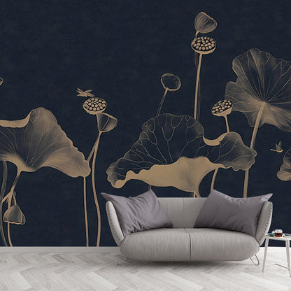 Avelena | Lotus und Libelle Wandbild für Wohndekoration, Schwarz, Personalisierte Größe Verfügbar