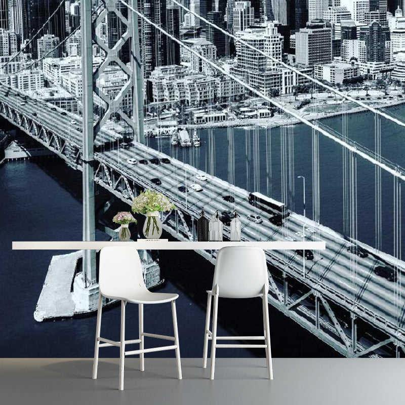 Avelena | Graue Urban Bridge Wandverkleidung Wasserbeständiger Wandmural Aufkleber für Bürozimmerdekoration