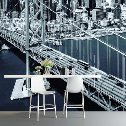 Avelena | Graue Urban Bridge Wandverkleidung Wasserbeständiger Wandmural Aufkleber für Bürozimmerdekoration