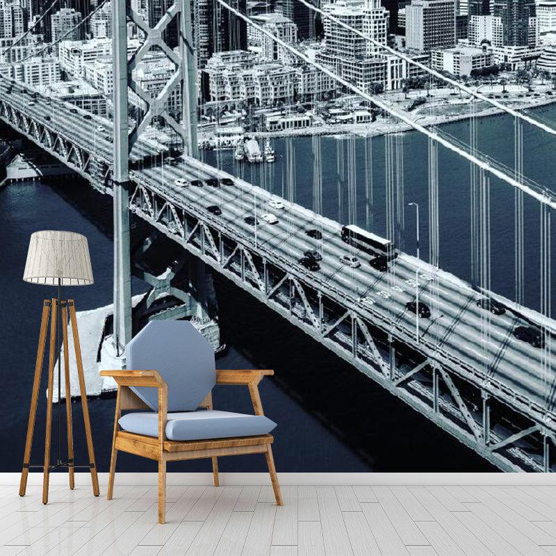 Avelena | Graue Urban Bridge Wandverkleidung Wasserbeständiger Wandmural Aufkleber für Bürozimmerdekoration