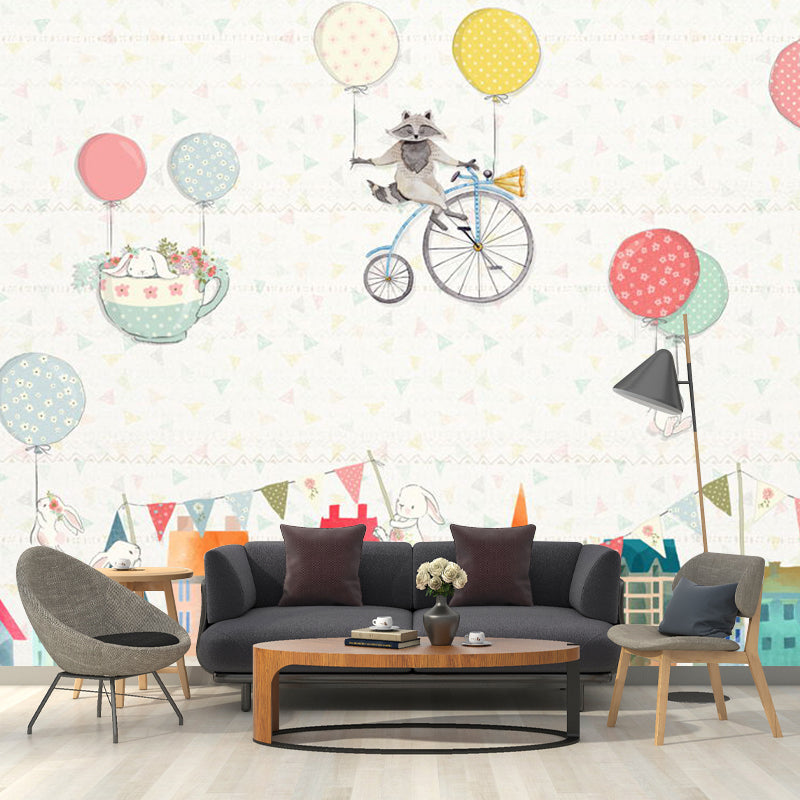 Avelena | Benutzerdefinierte Illustration Ballon Wandmalerei Dekoraufkleber für Das Kinderzimmer In Beige, Personalisierte Größe Verfügbar