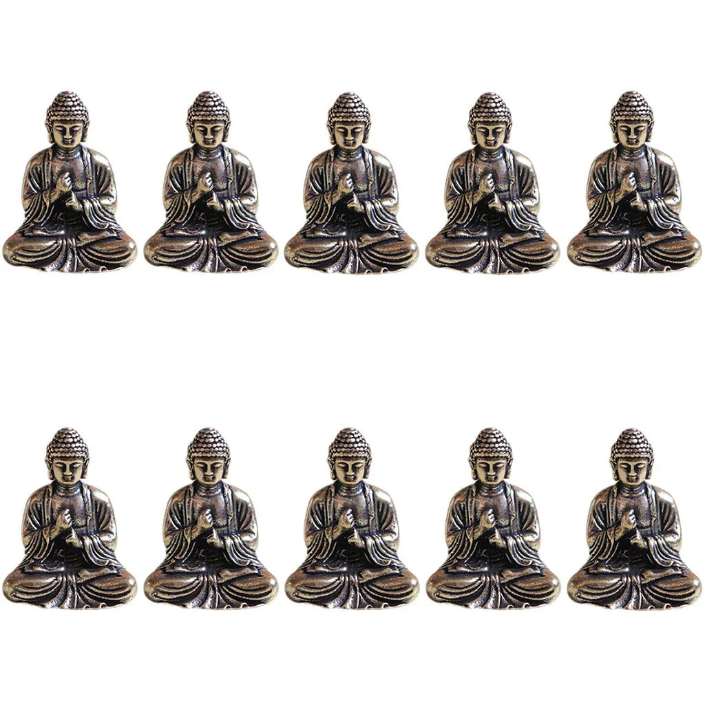Avelena | 10 Stück Miniatur Messing Sitzende Buddha Statue Figur für Reisen Buddhismus Verehrung Zuhause Büro Schreibtisch Dekoration