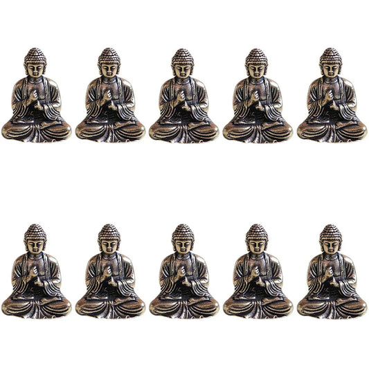 Avelena | 10 Stück Miniatur Messing Sitzende Buddha Statue Figur für Reisen Buddhismus Verehrung Zuhause Büro Schreibtisch Dekoration