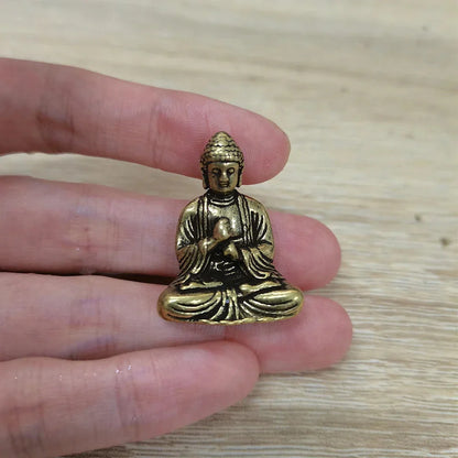Avelena | 10 Stück Miniatur Messing Sitzende Buddha Statue Figur für Reisen Buddhismus Verehrung Zuhause Büro Schreibtisch Dekoration