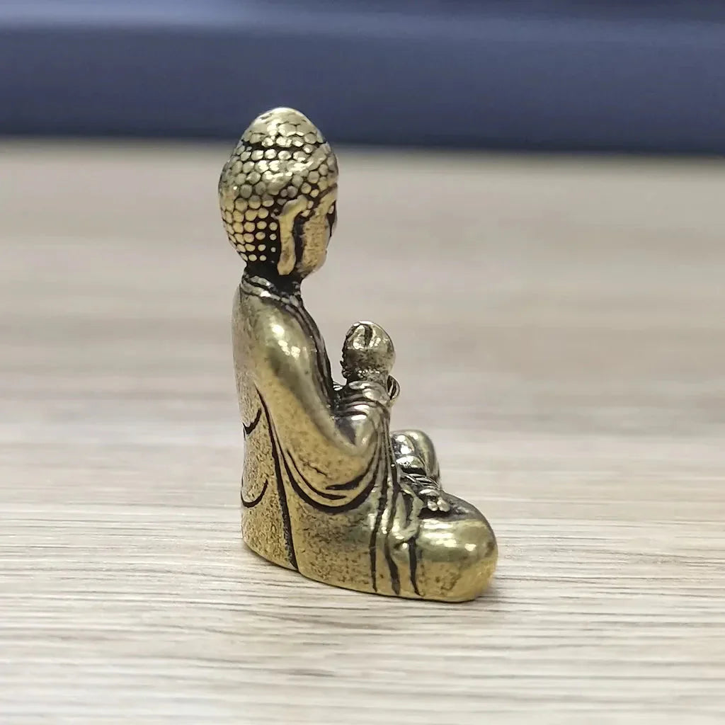 Avelena | 10 Stück Miniatur Messing Sitzende Buddha Statue Figur für Reisen Buddhismus Verehrung Zuhause Büro Schreibtisch Dekoration