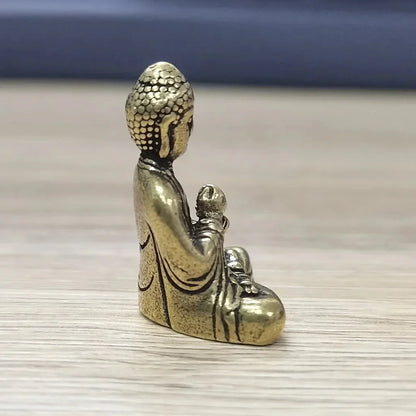 Avelena | 10 Stück Miniatur Messing Sitzende Buddha Statue Figur für Reisen Buddhismus Verehrung Zuhause Büro Schreibtisch Dekoration