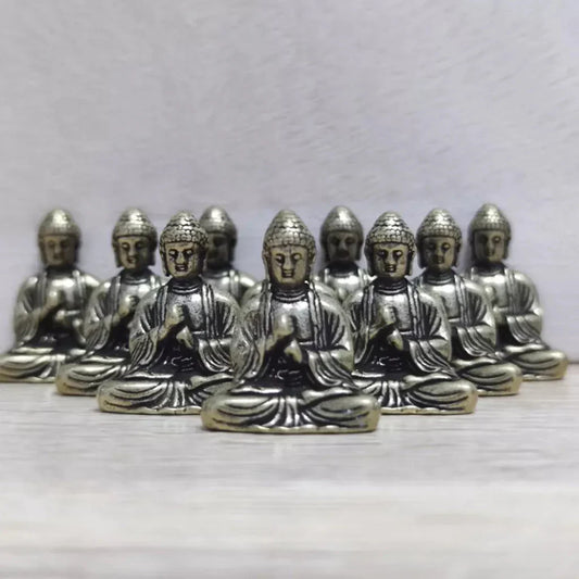 Avelena | 10 Stück Miniatur Messing Sitzende Buddha Statue Figur für Reisen Buddhismus Verehrung Zuhause Büro Schreibtisch Dekoration
