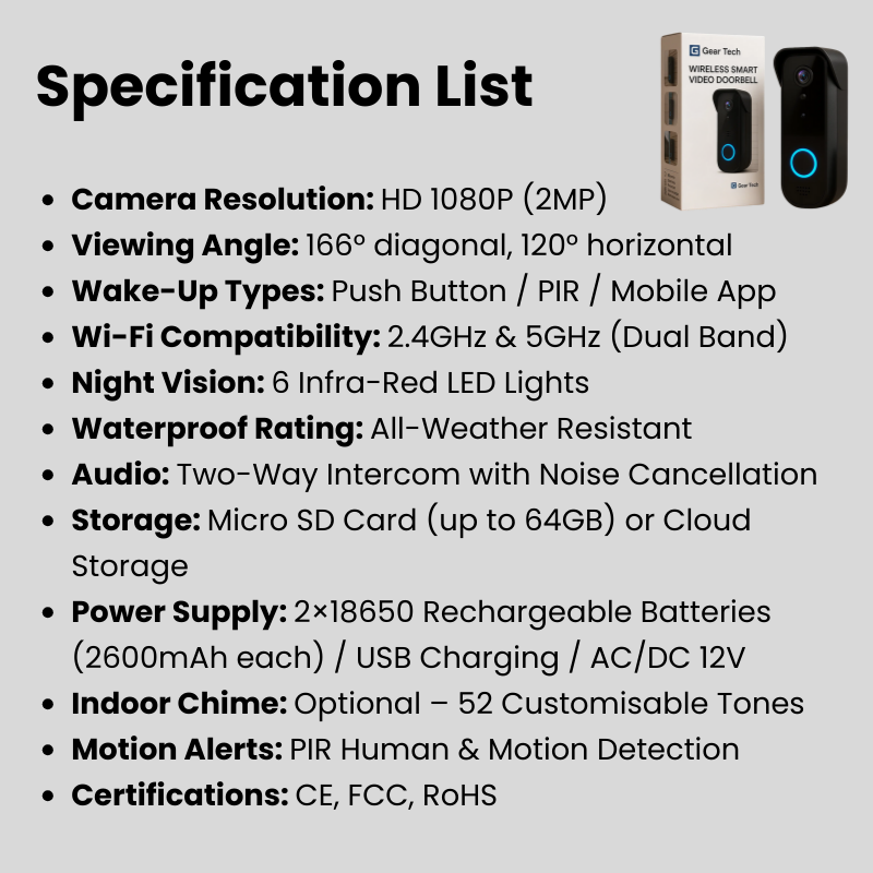 Avelena | Drahtlose intelligente Videotürklingel | Keine Abonnement erforderlich | Hochauflösende Kamera Türklingel