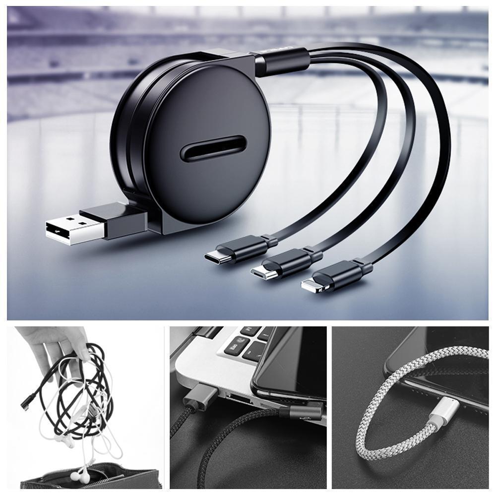 Avelena | 3-1 Ausziehbares Ladekabel Für Ios, Micro und Type-C