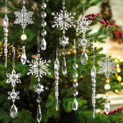Avelena | 10 Stück Weihnachtsbaum hängende Anhänger Acryl-Eisstreifen Schnee Decke Xmas Ornamente Neujahr Weihnachtsdekoration Wohnkultur
