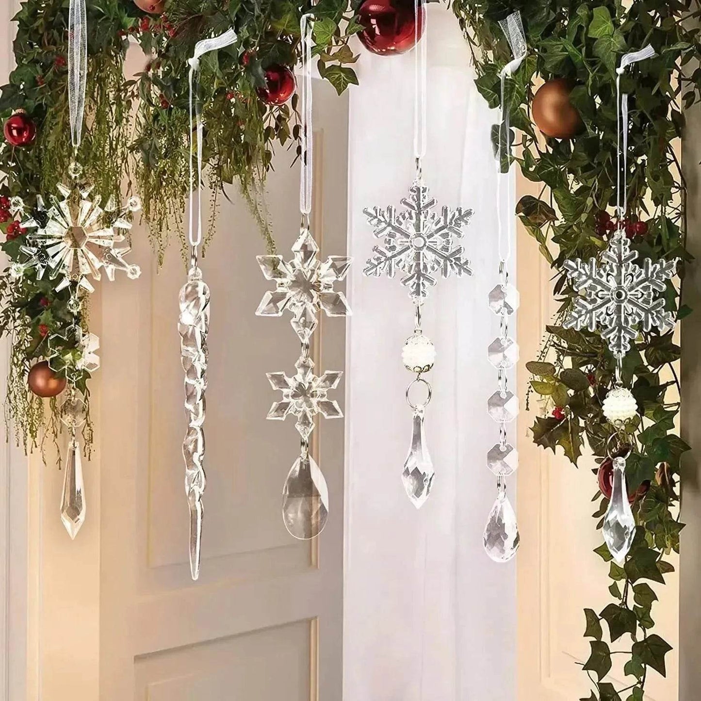 Avelena | 10 Stück Weihnachtsbaum hängende Anhänger Acryl-Eisstreifen Schnee Decke Xmas Ornamente Neujahr Weihnachtsdekoration Wohnkultur