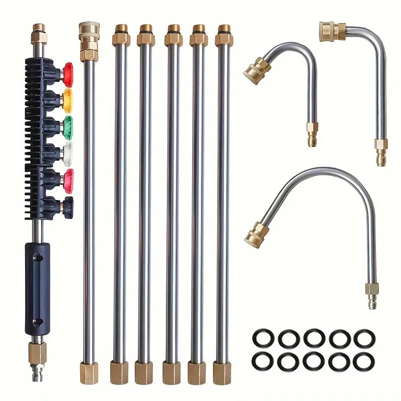 Avelena | Teleskop Hochdruckreiniger Stangen Set | 4000 PSI, 7 Düsenspitzen & Ideal für Regenrinne, Dach und schwer zugängliche Reinigung