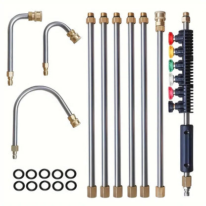 Avelena | Teleskop Hochdruckreiniger Stangen Set | 4000 PSI, 7 Düsenspitzen & Ideal für Regenrinne, Dach und schwer zugängliche Reinigung