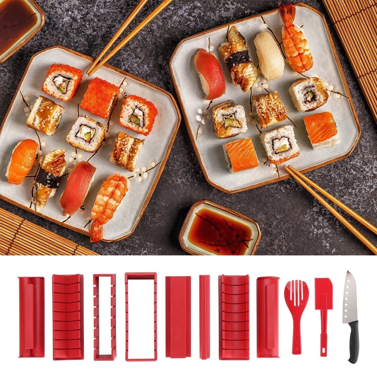 Avelena | 11-teilig: Sushi-Maker-Set Sushi-Rollen mit hochwertigem Sushi-Messer